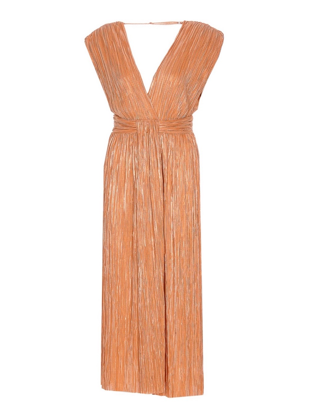 Sabina Musayev Copper-Orange Pleated Midi Dress